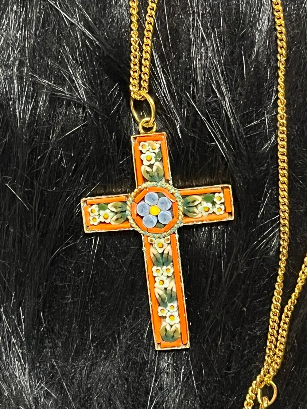 Vintage Mosaic Cross Italian Necklace